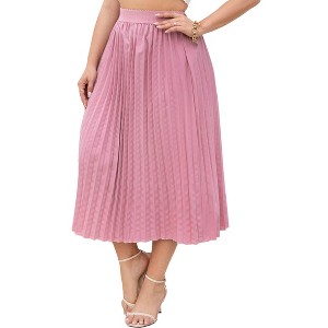 Plus Size Pleated Skirt Women's Plus Size Skirt Elastic Waist Boho Skirts Plus Size Midi Skirts for Curvy Women with Pockets (Black&White,2XL) - 1 of 4