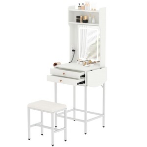 2 Drawer Makeup Vanity Desk with Foldable Side Panel, Storage Shelves & Hair Dryer Rack, Includes Stool for Bedroom Apartment - 1 of 4