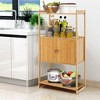 Costway Bamboo Bathroom Cabinet Freestanding Tall Storage Shelf Unit w/2 Doors & Shelves - 2 of 4