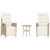 vidaXL 3 Piece Bistro Set with Cushions Beige Poly Rattan - 2 of 4