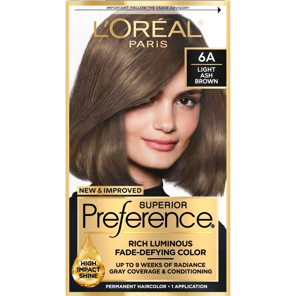 Photos - Hair Dye LOreal L'Oreal Paris Superior Preference Fade-Defying Color + Shine System - 6.5 fl oz - 6A Light Ash Brown - 1 Kit 