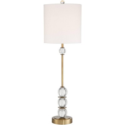Vienna Full Spectrum Modern Buffet Table Lamp with Dimmer 32 1/2" Tall Brass Metal Stacked Crystal Off-White Shade for Living Room