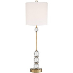 Vienna Full Spectrum Modern Buffet Table Lamp with Dimmer 32 1/2" Tall Brass Metal Stacked Crystal Off-White Shade for Living Room - 1 of 4