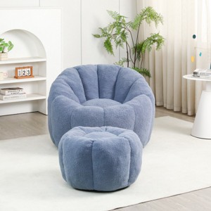 Teddy Fabric Bean Bag Chair with Footstool, Foam-Filled Lounge Sofa, Cozy Floor Seating for Relaxing-Baofuwish - 1 of 4