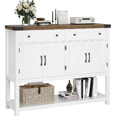 Sideboard Buffet Cabinet, Modern Farmhouse Coffee Bar Cabinet w/4 Doors, 2 Drawers & an Open Shelf, Wooden Console Table for Kitchen, Living Room