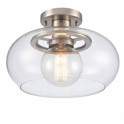 Antique Nickel 13" Clear Handblown Glass Round Semi-Flush Mount