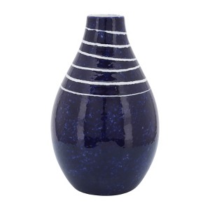 Sagebrook Home Blue and White Striped Primeval Ceramic Vase - Contemporary 10" Vase for Floral Arrangements - Stylish Table Centerpiece Home Office - 1 of 4