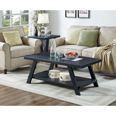 Athens Black Rectangular Wood Shelf Coffee Table