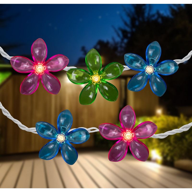 Northlight Set of 10 Pink, Blue and Green Flower Patio and Garden Novelty Lights 2.5, 2 of 6