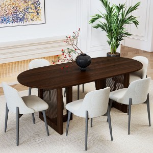 67 inch Vine Woven Oval Natural Wood Color Dining Table with 6 Dining chairs Suitable for Dining Room and Living Room - 1 of 4