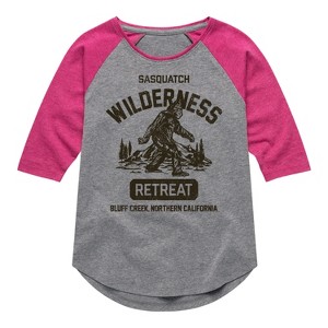 Girls' - Instant Message - Sasquatch Wilderness Retreat Shirt Tail Raglan Graphic T-shirt - 1 of 4
