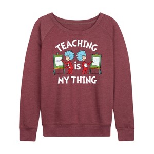 Women's - Dr. Seuss - Teaching Is My Thing Lightweight French Terry Wide Neck Long Sleeve Shirt - 1 of 4