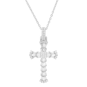 Sterling Silver Baguette-cut CZ Cross Pendant - 1 of 2