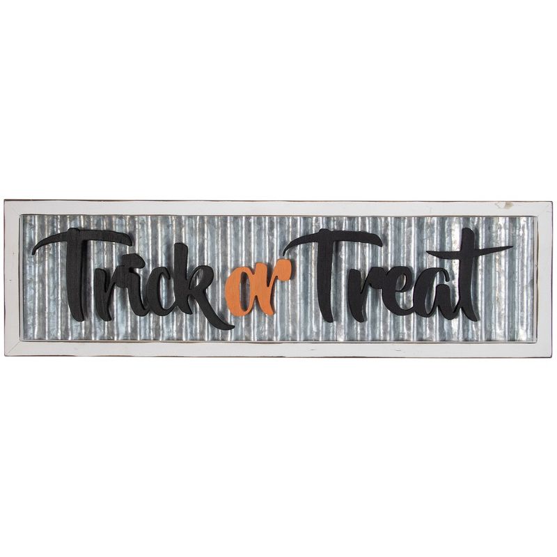 Northlight 27.5" Silver and White Distressed "Trick or Treat" Halloween Wood Wall Sign, 1 of 6