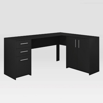 L Shaped Corner Desk with Storage Black - Techni Mobili