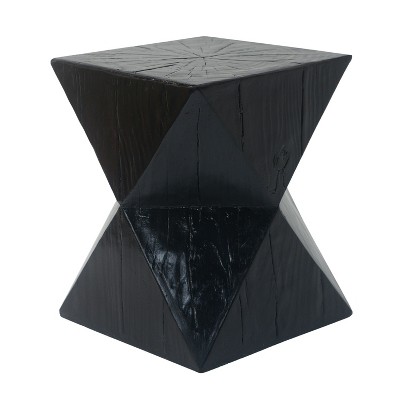 Lirago,14.25" Black Concrete Side Table with Rustic Texture - Geometric Hourglass Design, Hand-Painted, Patio Accent