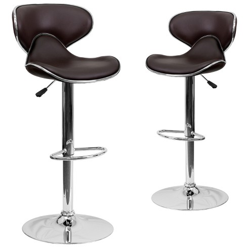 Emma and Oliver 2 Pack Contemporary Cozy Mid Back Brown Vinyl Adjustable Height Barstool