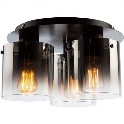 Henley Satin Black and Smoke Glass 3-Light Flush Mount