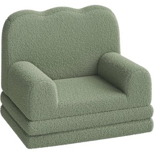 2-in-1 Kids Convertible Sofa & Lounger, Machine Washable Teddy Fleece Toddler Couch Bed, Soft Fold Out Couch Lounger for Kids, for Playroom - 1 of 4