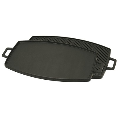 Bayou Classic 7447 18-in Double Reversible Cast Iron Griddle Features Flat Side and Ribbed Grill Side Perfect