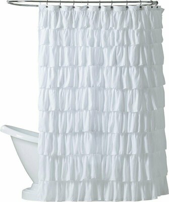 Kate Aurora Shabby Chic Style White Crushed Ruffle Fabric Shower Curtain - Standard Size