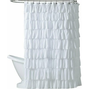 Kate Aurora Shabby Chic Style White Crushed Ruffle Fabric Shower Curtain - Standard Size - 1 of 2