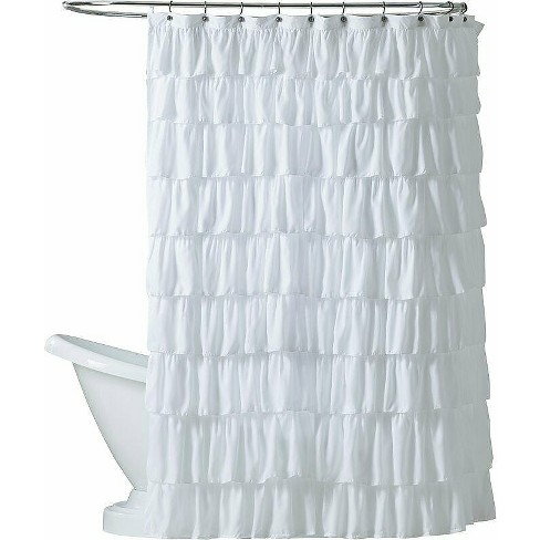 Extra Long Shower Curtains Shabby Chic Ruffled White Shower