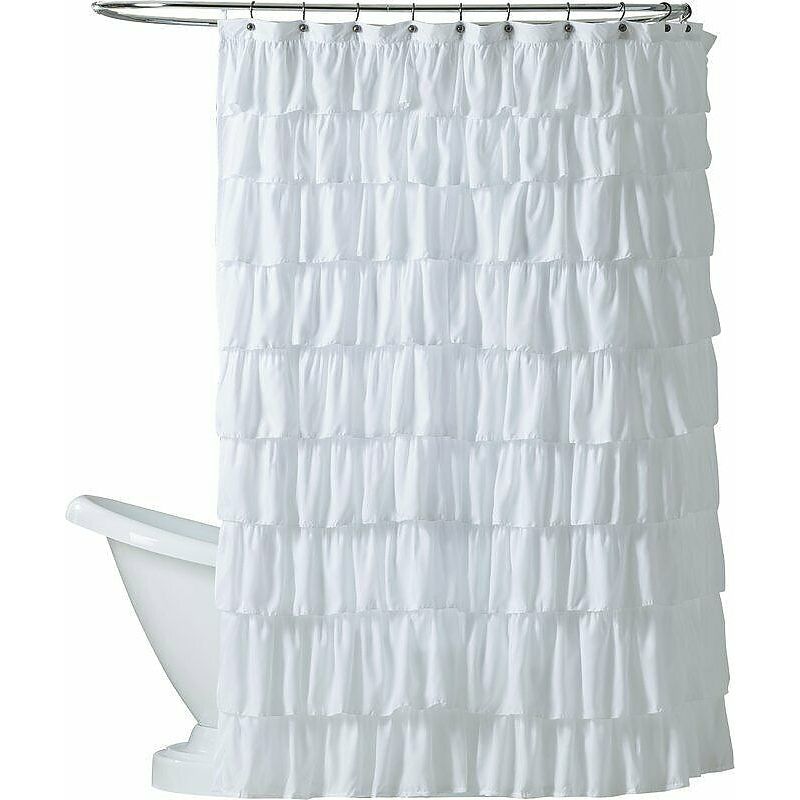 Kate Aurora Shabby Chic Style White Crushed Ruffle Fabric Shower Curtain - Standard Size, 1 of 3