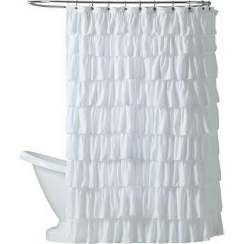 Kate Aurora Shabby Chic Style White Crushed Ruffle Fabric Shower Curtain - Standard Size
