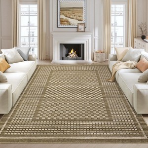 Checkered Washable Area Rugs Modern Floor Mats with Non-Slip Backing - 1 of 4
