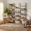 FurnitureR Bookshelf 5-Tier Triple-Column, Bookcase with 14 Open Display Shelves, Rustic Industrial Style Book Shelves, Wide Book Case, Rustic Brown - 4 of 4
