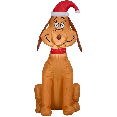 Grinch Gemmy Airblown Inflatable Max The Dog Wearing Santa Hat, 3.5 Ft Tall, ft Tall