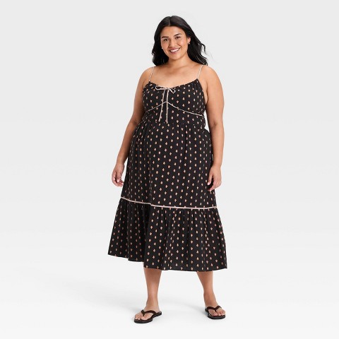 Женские свитеры Universal Thread Women's Ruffle Maxi Pullover Sundress - Universal Thread™ Brown Floral 4X