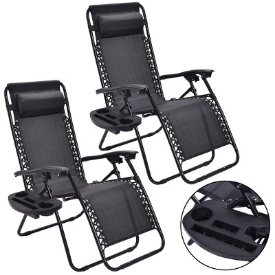 Costway 2PCS Zero Gravity Chairs Lounge Patio Folding Recliner Outdoor Black W/Cup Holder