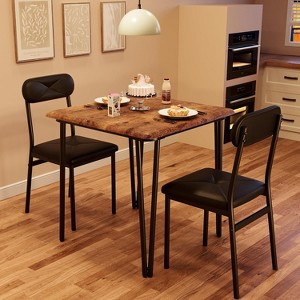 Jojoka Space-Saving 3-Piece Modern Square Dining Table Set for 2 with Upholstered Cushioned Chairs, Vintage - 1 of 4