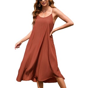 Women's Summer V Neck Sleeveless Maxi Dresses Adjustable Spaghetti Strap Casual Loose Beach Long Dress with Lined - 1 of 4