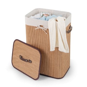 Costway Rectangle Bamboo Hamper Laundry Basket Washing Cloth Bin Bag Lid Black/Natural/Brown/Bamboo - 1 of 4