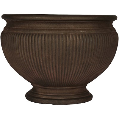 Sunnydaze Indoor/Outdoor Patio, Garden, or Porch Weather-Resistant Double-Walled Elizabeth Ribbed Urn Flower Pot Planter - 16" - Rust Finish