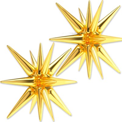 PartyWoo Foil Balloons Gold Star Starburst Point 42 Inch 2 pcs
