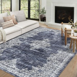 Washable Vintage Printed Rug Non Slip Low Pile Rug Soft Throw Floor Cover Foldable Indoor Carpet for Living Room Bedroom Playroom Nursery - 1 of 4