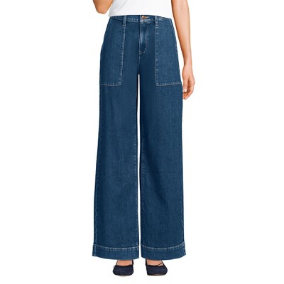 Lands' End Women's Soft Denim High Rise Wide Leg Utility Jeans
