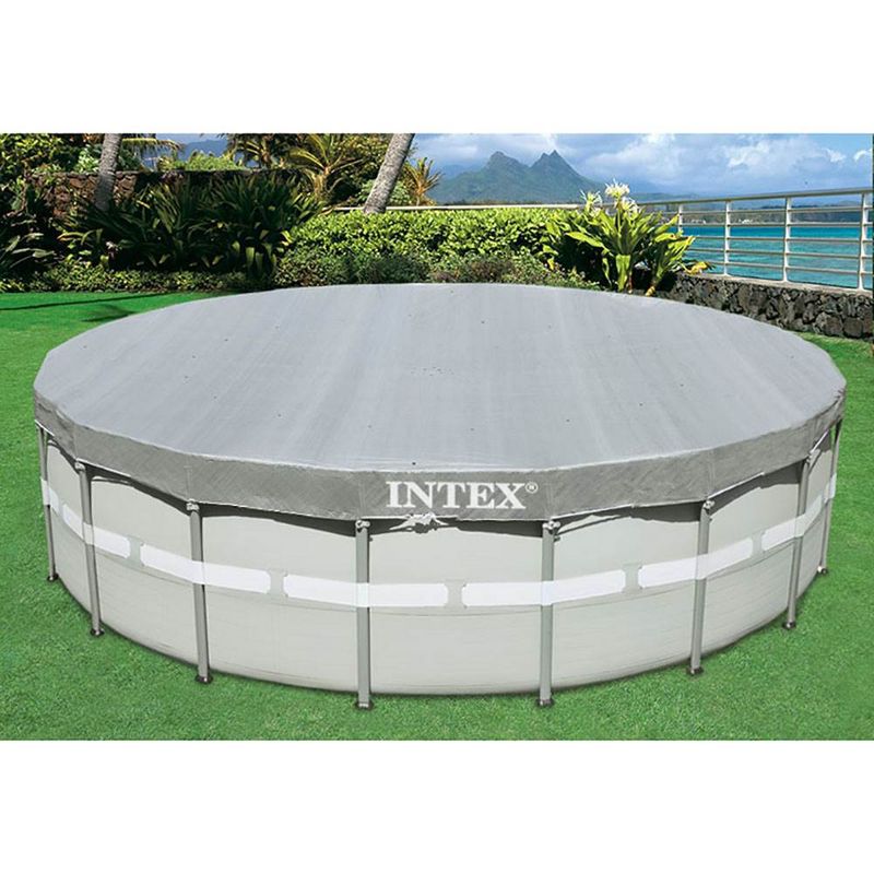 Intex 28041E UV Resistant Deluxe Debris Pool Cover for 18-Foot Intex Ultra Frame Round Above Ground Swimming Pools with Drain Holes, Gray, 3 of 7