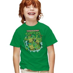 Teenage Mutant Ninja Turtles Retro Group Youth T Shirt, Kelly Green - 1 of 4