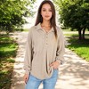 Anna-Kaci Women's Long Sleeve Ribbed Pullover with Button-Up Collar and Chest Pocket- Small, Beige - 2 of 4
