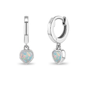 Girl's Opal Heart Dangle Hoop Gold Plated Sterling Silver Earrings - In Season Jewelry - 1 of 4