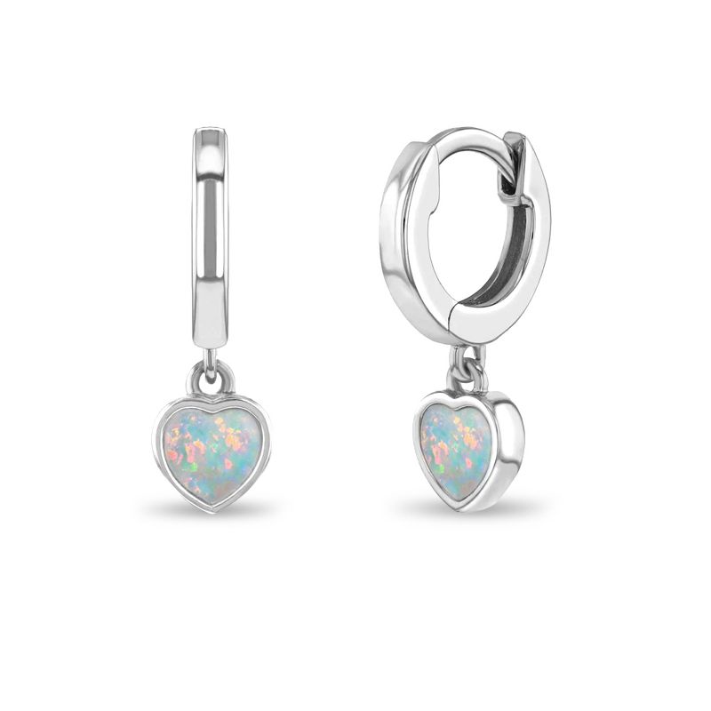 Girl's Opal Heart Dangle Hoop Gold Plated Sterling Silver Earrings - In Season Jewelry, 1 of 7