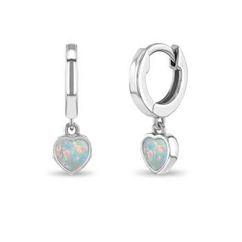 Girl's Opal Heart Dangle Hoop Gold Plated Sterling Silver Earrings - In Season Jewelry