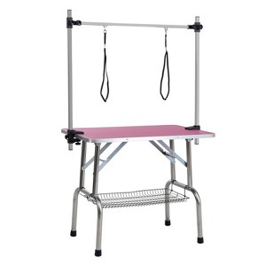 Gulches 42-Inch Foldable Pet Grooming Table for Pet Large Dogs and Cats with Adjustable Arm and Clamp - Pink - 1 of 4