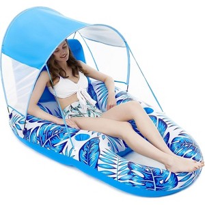 Jasonwell Inflatable Pool Float with Canopy & Cup Holders – X-Large Adult Lounger Raft for Pool, Lake, Beach & Parties, Blue - 1 of 4