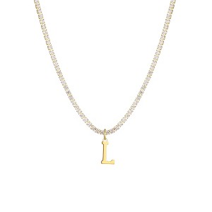 Adornia 14k Gold Plated Tennis Necklace with Initial Charm - 1 of 3
